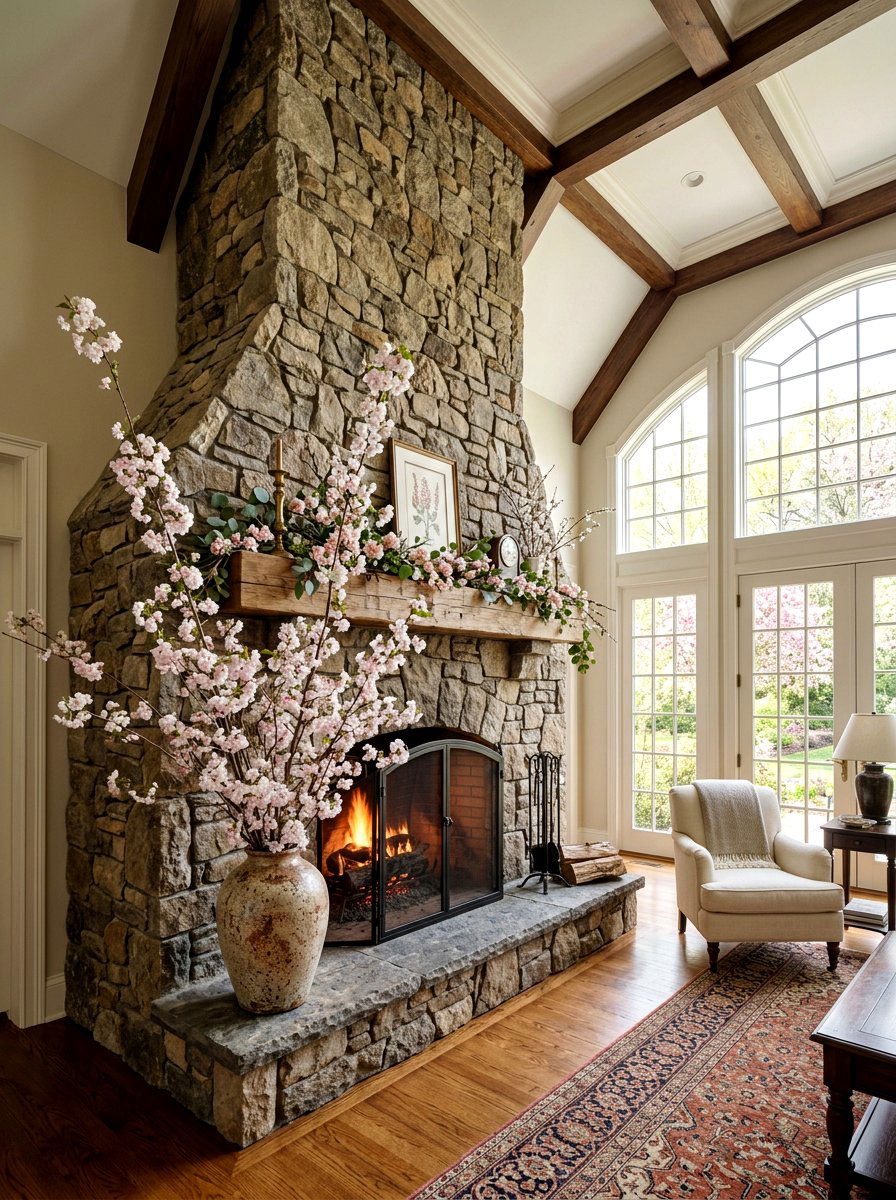 Spring Branch Mantel - 25 Spring Stone Fireplace Decor Ideas