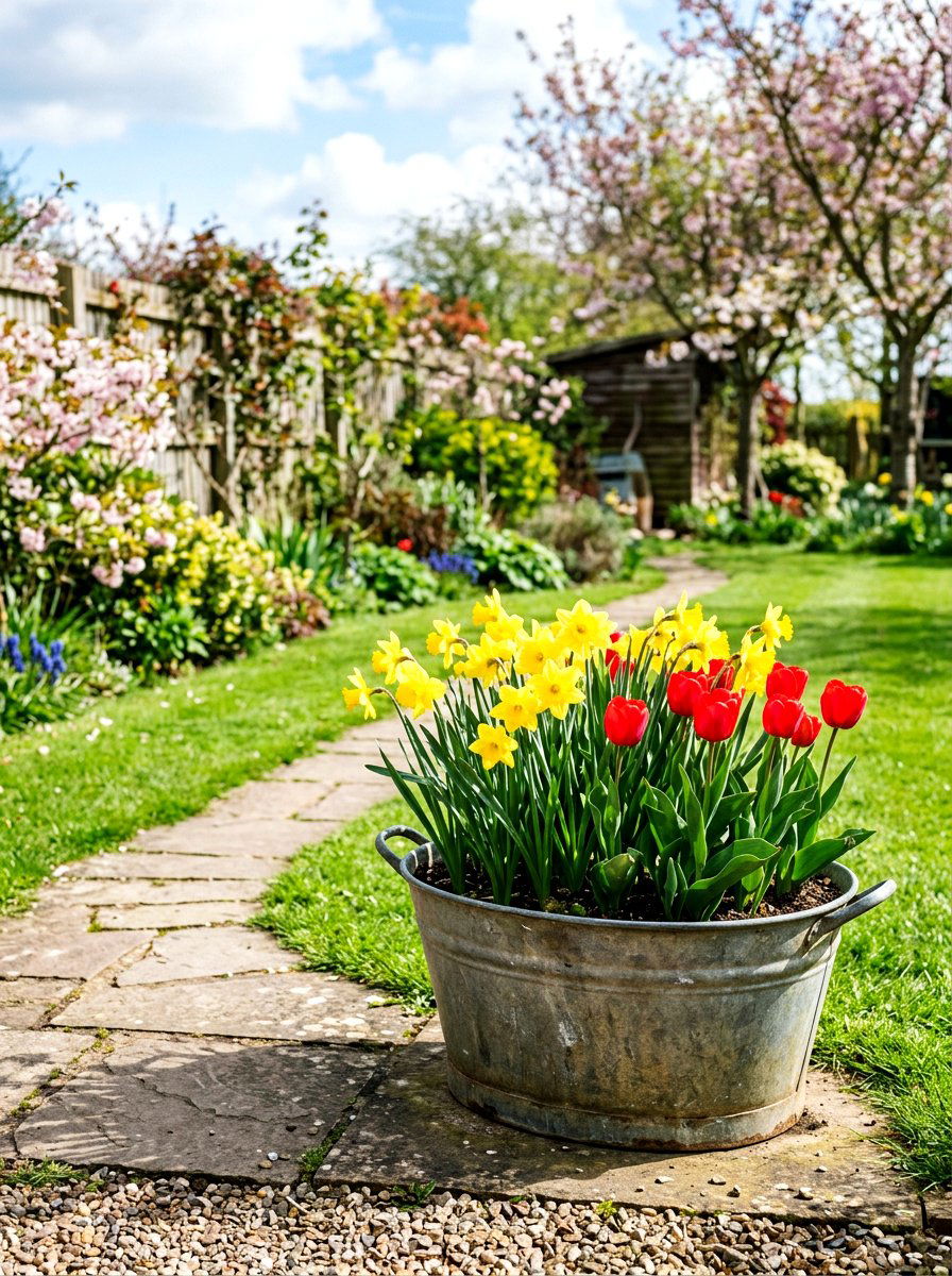 Spring Bulb Planter - 25 Spring Galvanized Tub Planter Ideas