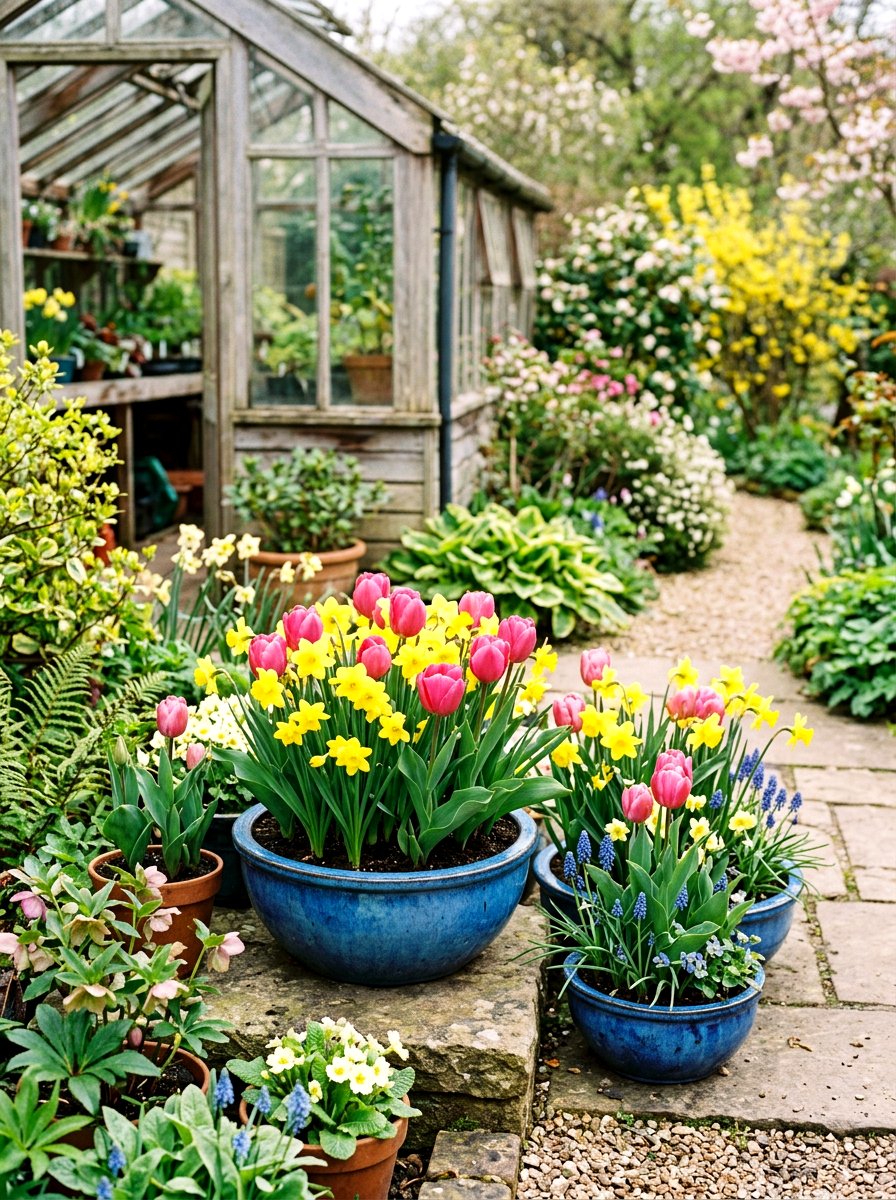 Spring Bulb Potted Display - 25 Spring Greenhouse Display Ideas