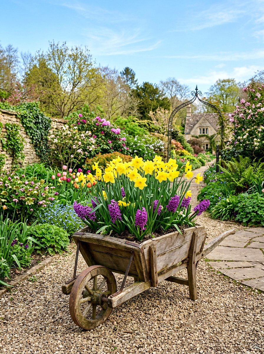 Spring Bulb Wheelbarrow - 25 Spring Wheelbarrow Planter Ideas