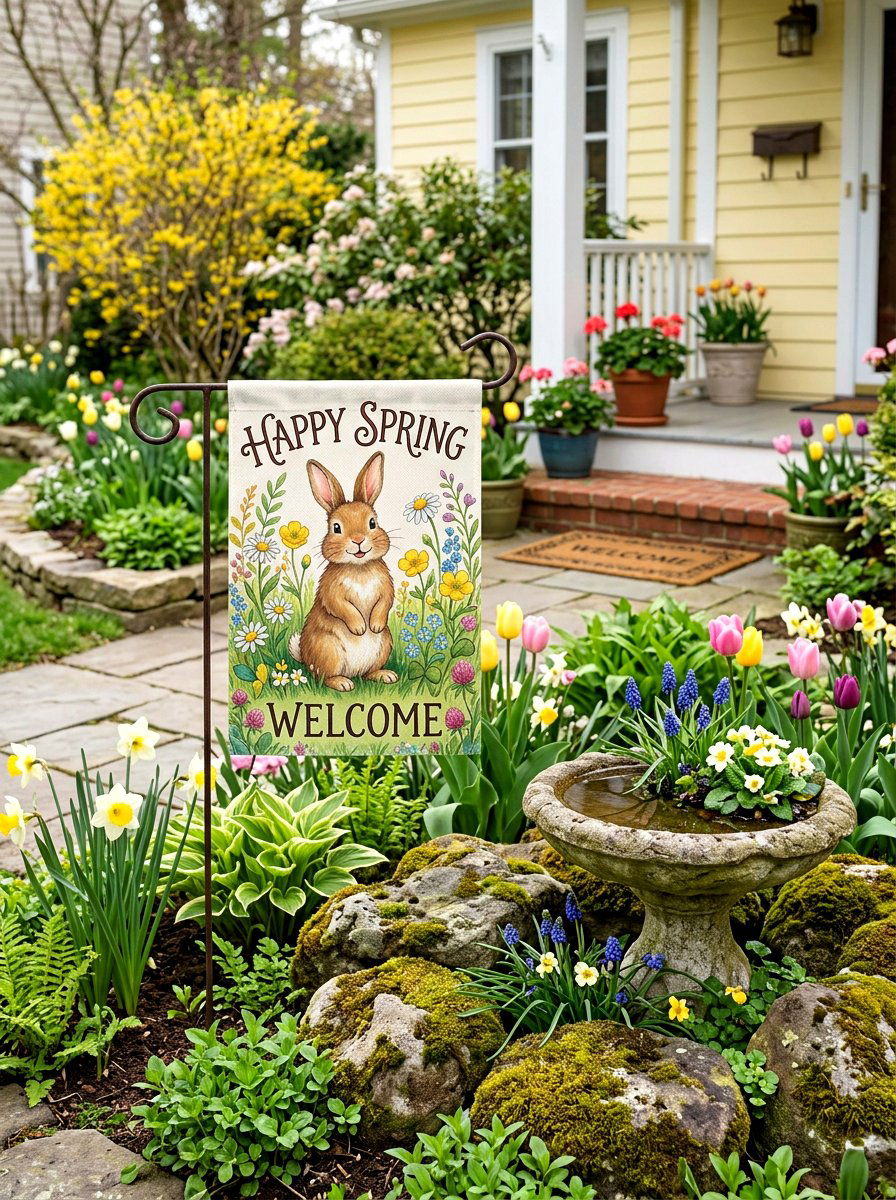 Spring Bunny Porch Flag - 25 Spring Outdoor Banner Ideas