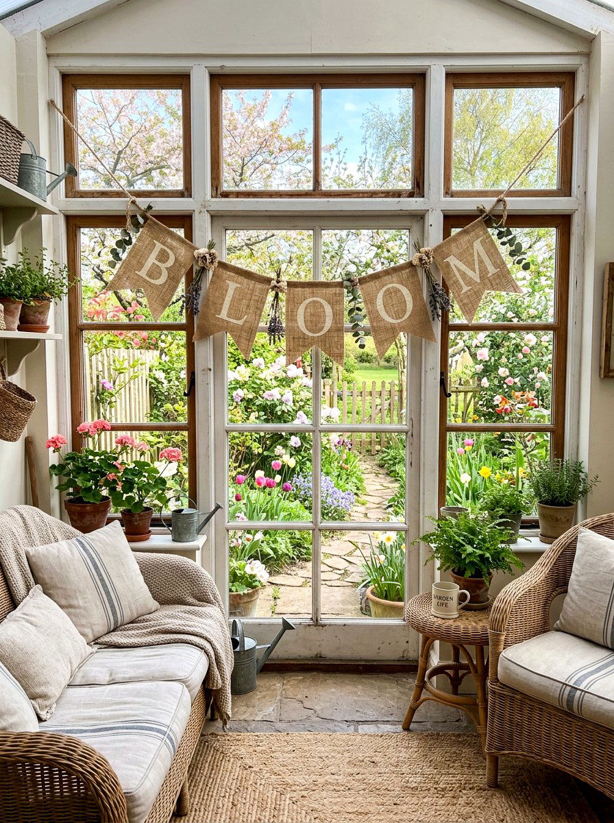 Spring Burlap Banner - 25 Spring Window Display Ideas