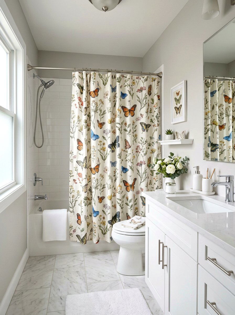 Spring Butterfly Bathroom - 25 Spring Shower Curtain Ideas