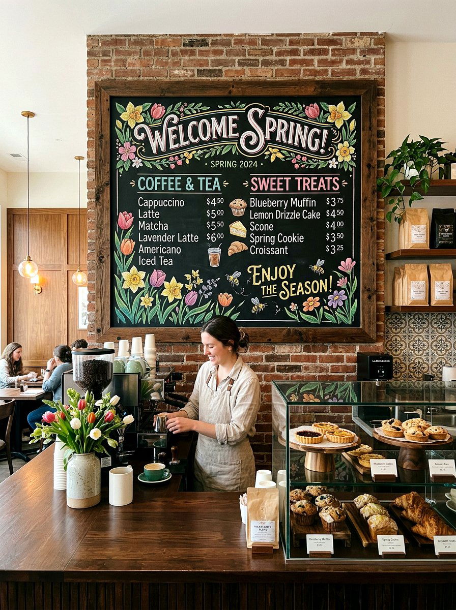 Spring Chalkboard Art - 25 Spring Cafe Decor Ideas