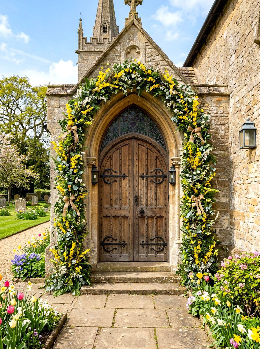Spring Church Door Garland - 25 Spring Church Decor Ideas
