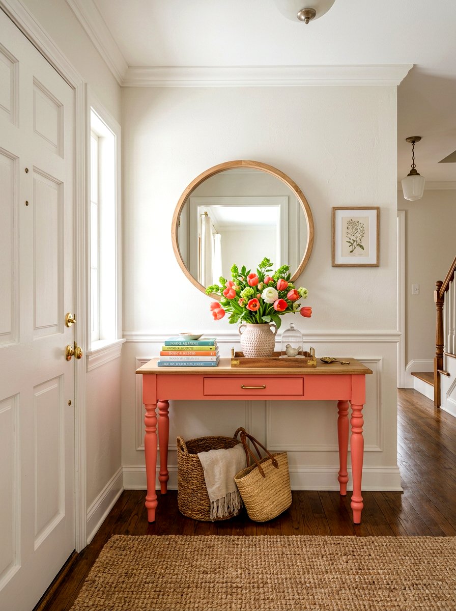 Spring Coral Entryway Console - 25 Spring Coral Decor Ideas