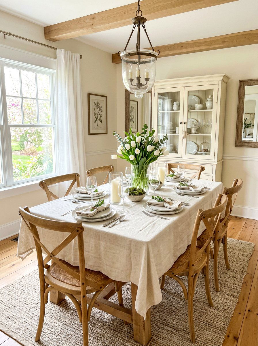 Spring Dining Room - 25 Spring Warm White Decor Ideas