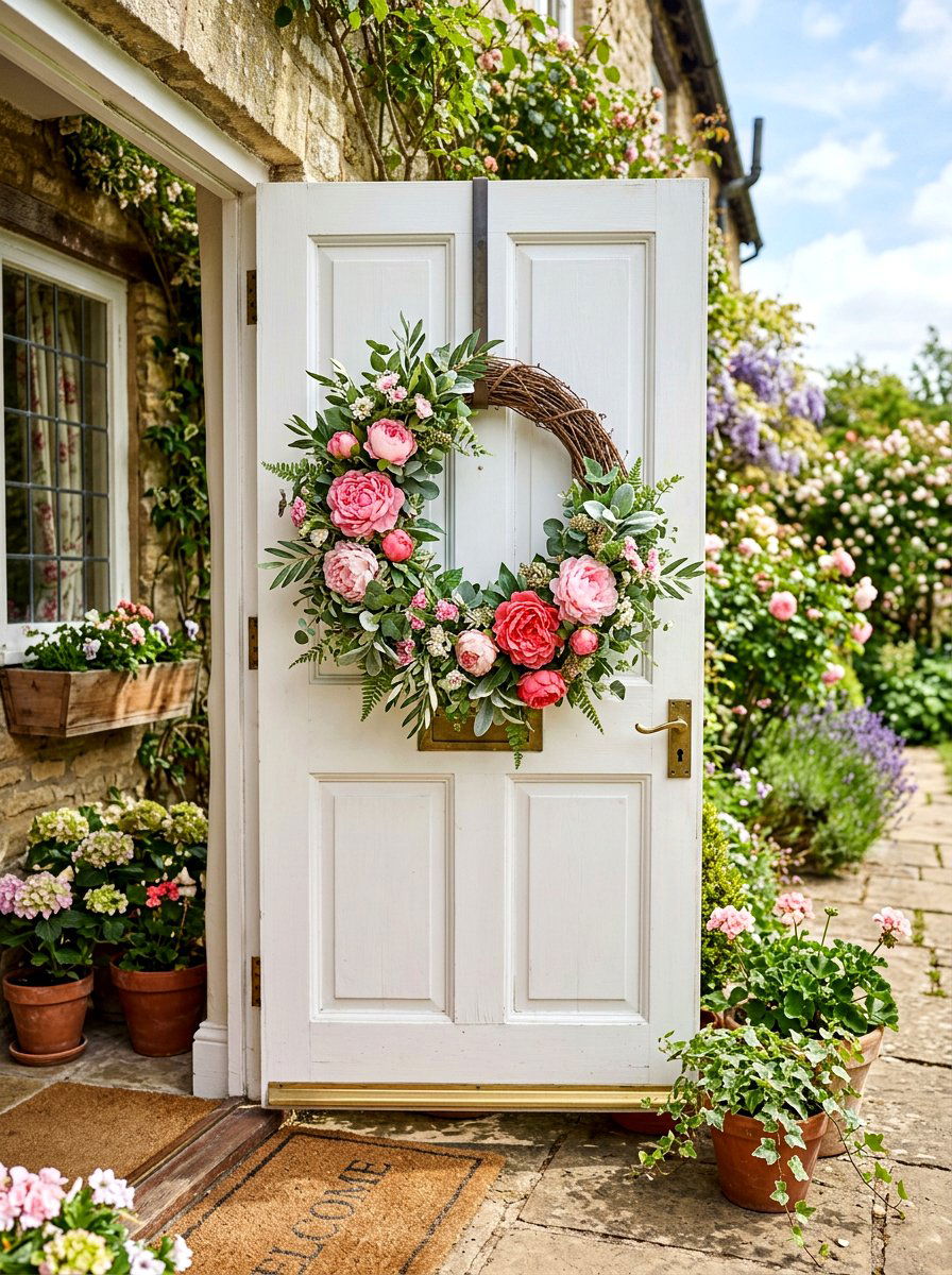 Spring Door Wreath - 25 Spring Cottage Decor Ideas