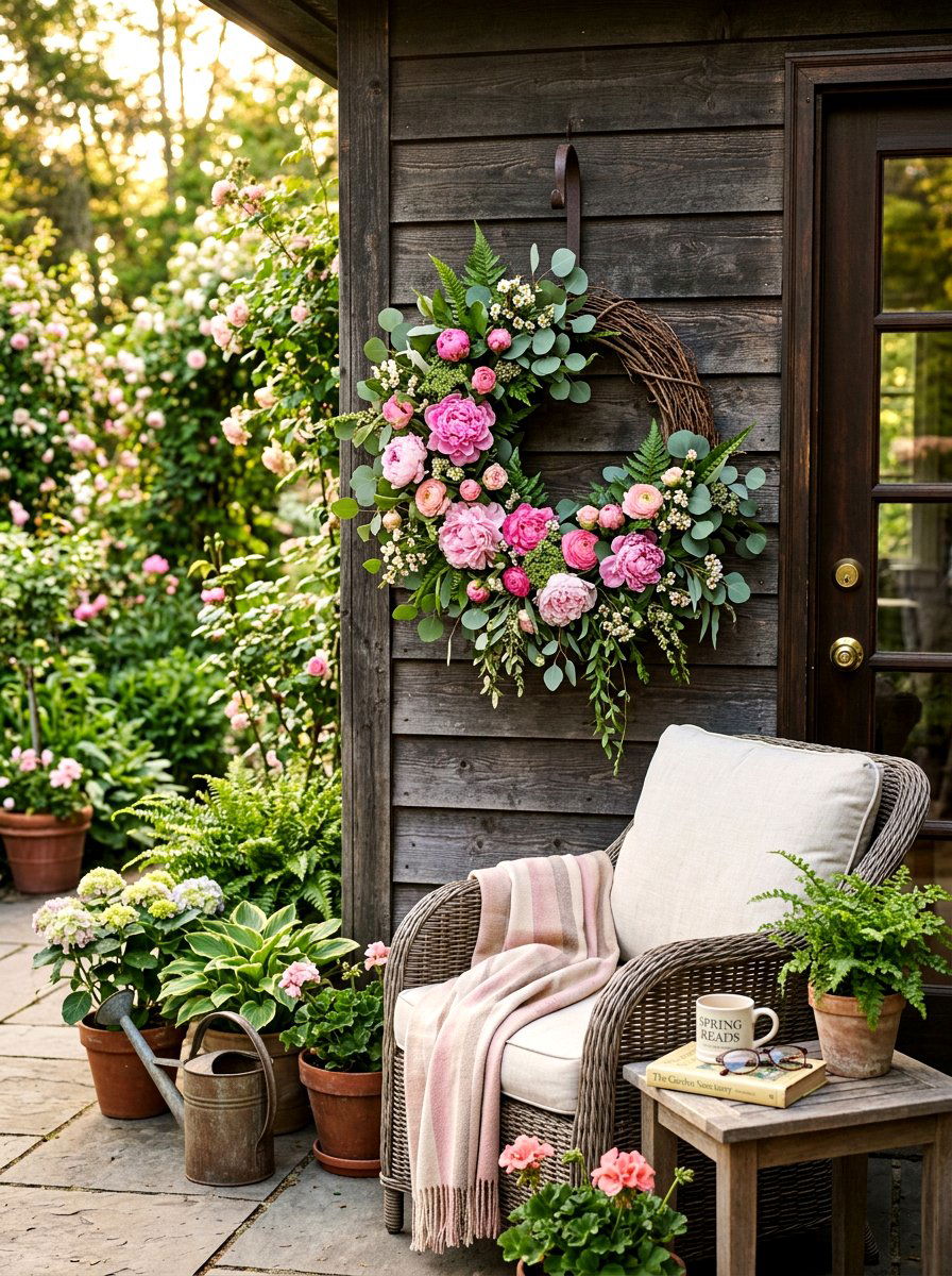 Spring Door Wreath - 25 Spring Patio Wall Decor Ideas
