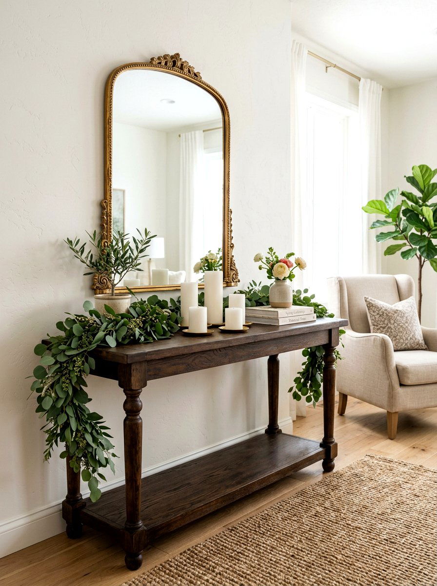 Spring Eucalyptus Garland - 25 Spring Console Table Decor Ideas