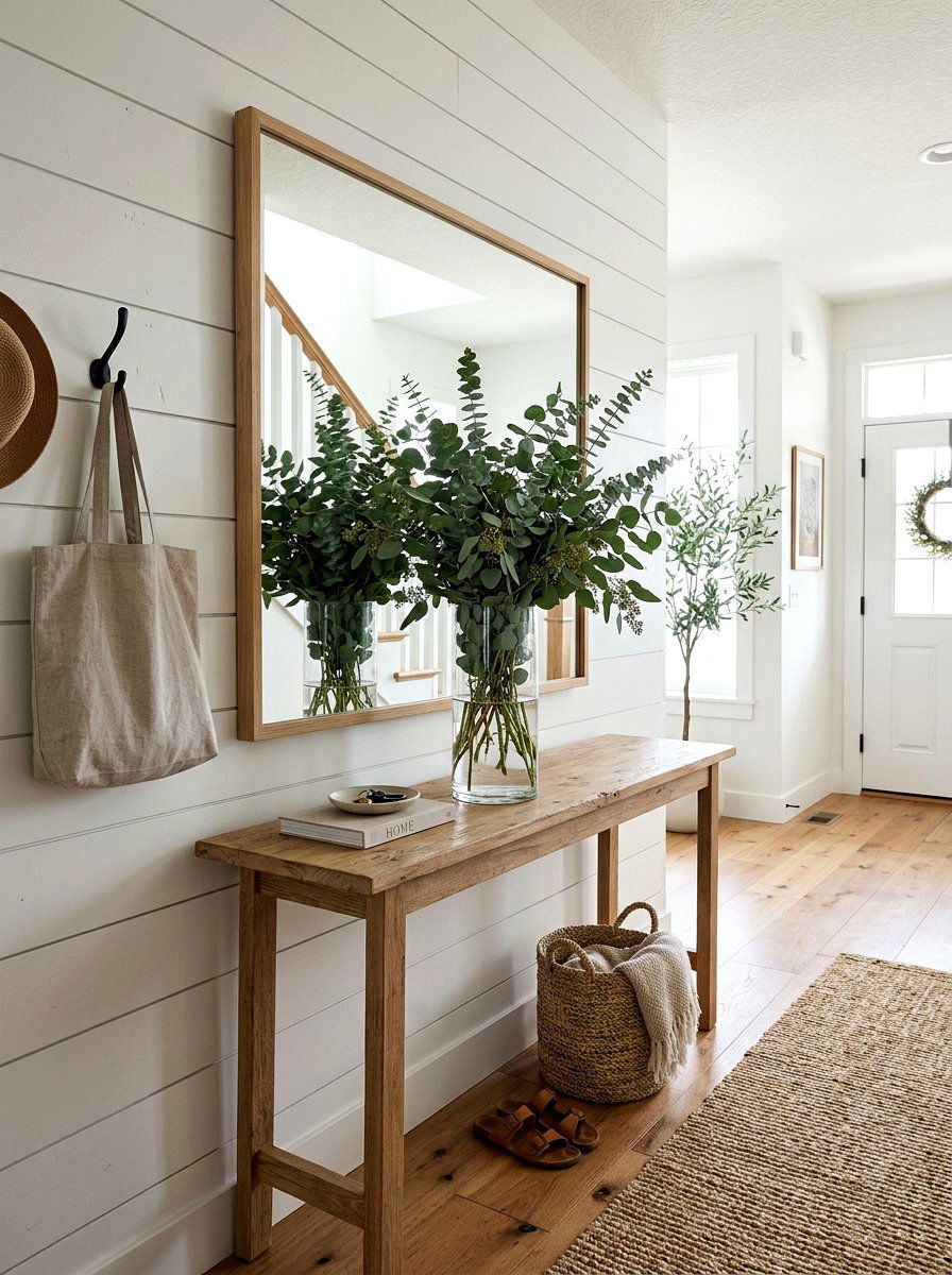 Spring Eucalyptus Glass Vase Arrangement - 25 Spring Farmhouse Decor Ideas