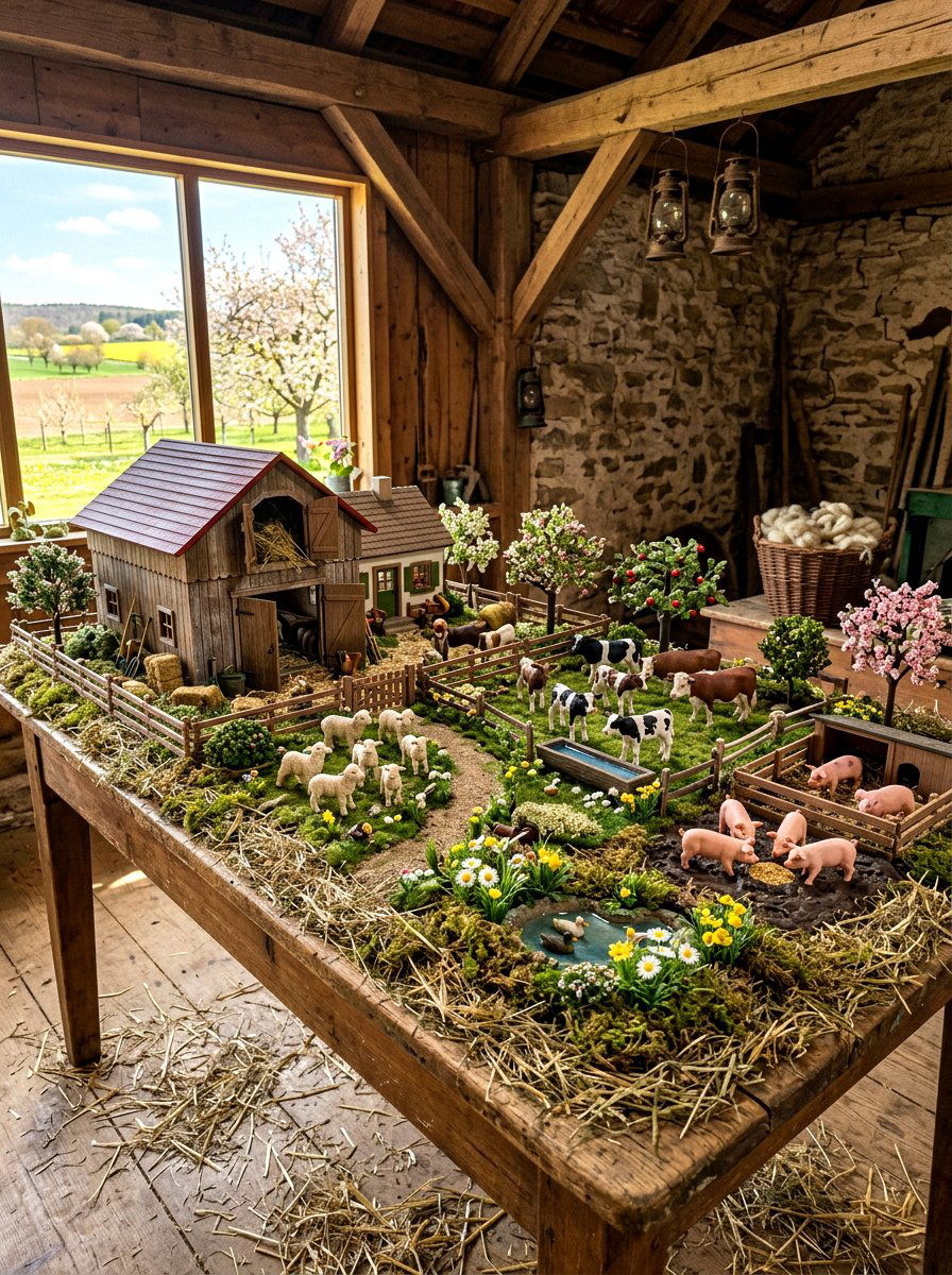 Spring Farm Nature Table - 25 Spring Nature Table Ideas for Kids