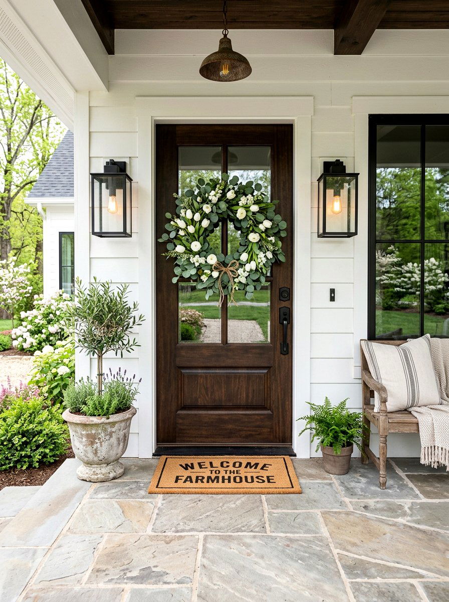 Spring Farmhouse Front Door Wreath - 25 Spring Farmhouse Decor Ideas