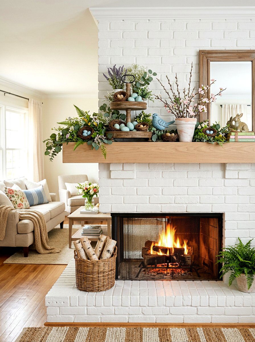 Spring Fireplace Mantel - 25 Spring Robin Egg Decor Ideas