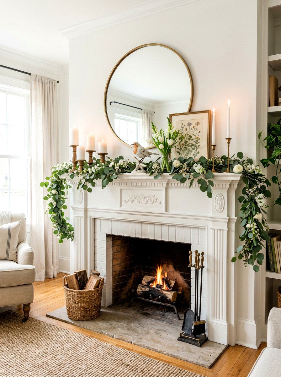Spring Fireplace Mantel - 25 Spring Model Home Decor Ideas
