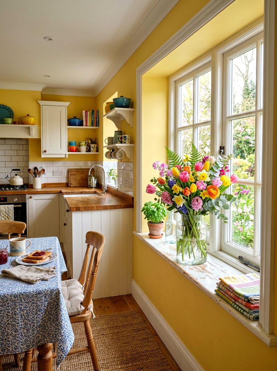 Spring Floral Arrangement - 25 Spring Kitchen Windowsill Decor Ideas