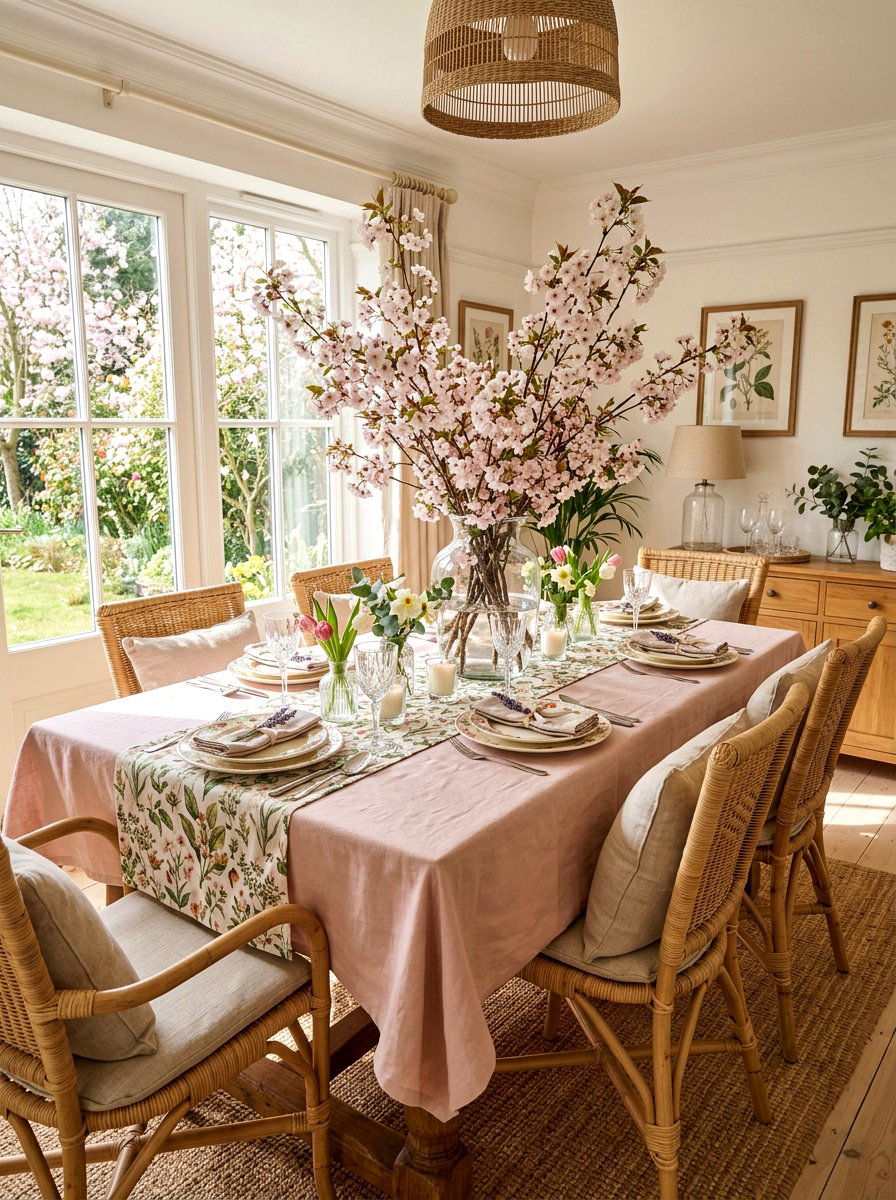 Spring Floral Dining Area - 25 Spring Blush Pink Decor Ideas