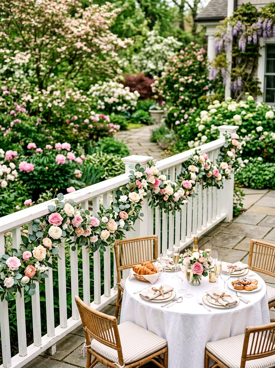 Spring Floral Garland - 25 Spring Deck Railing Decor Ideas