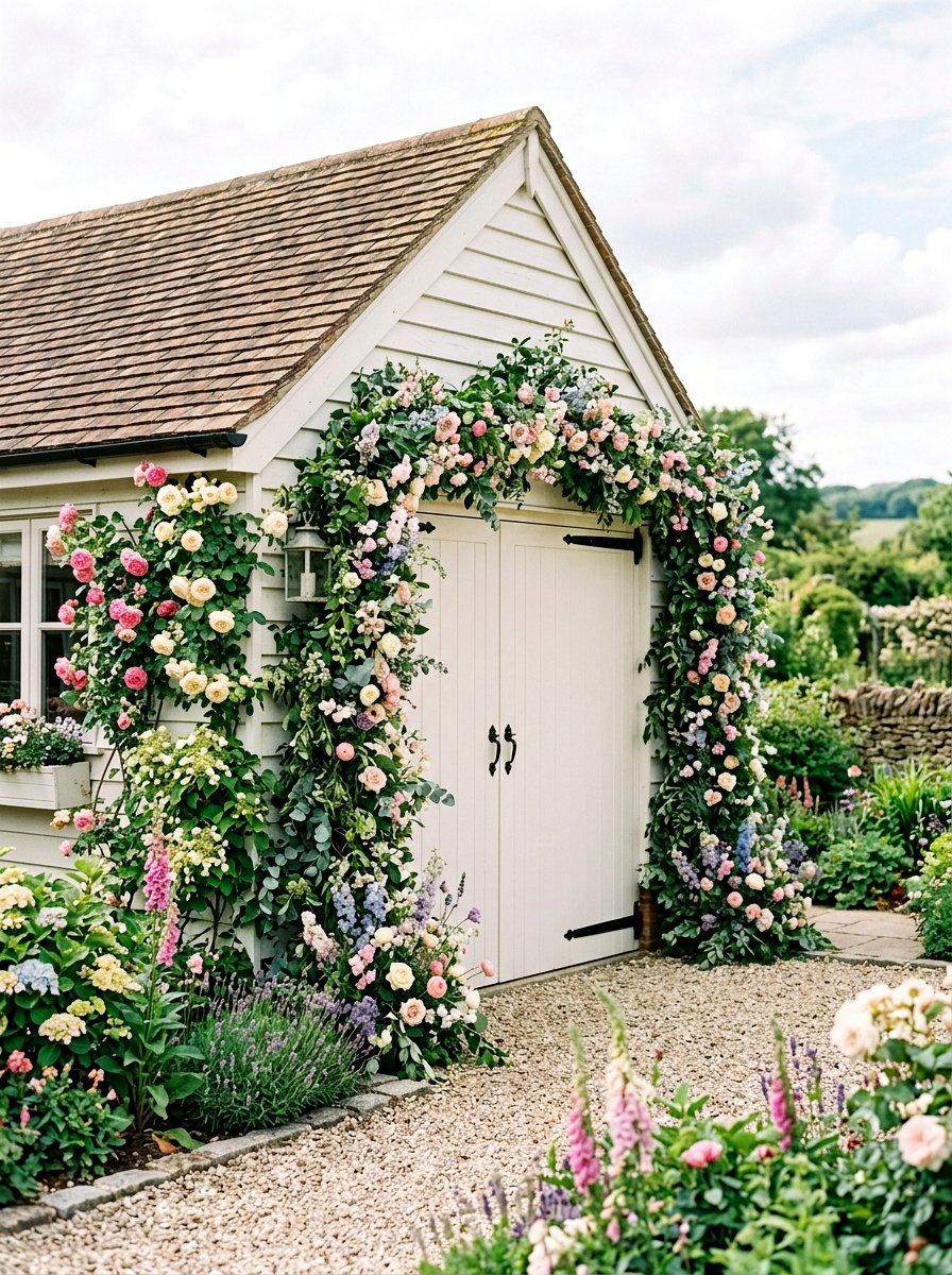 Spring Floral Garland - 25 Spring Garage Door Decor Ideas
