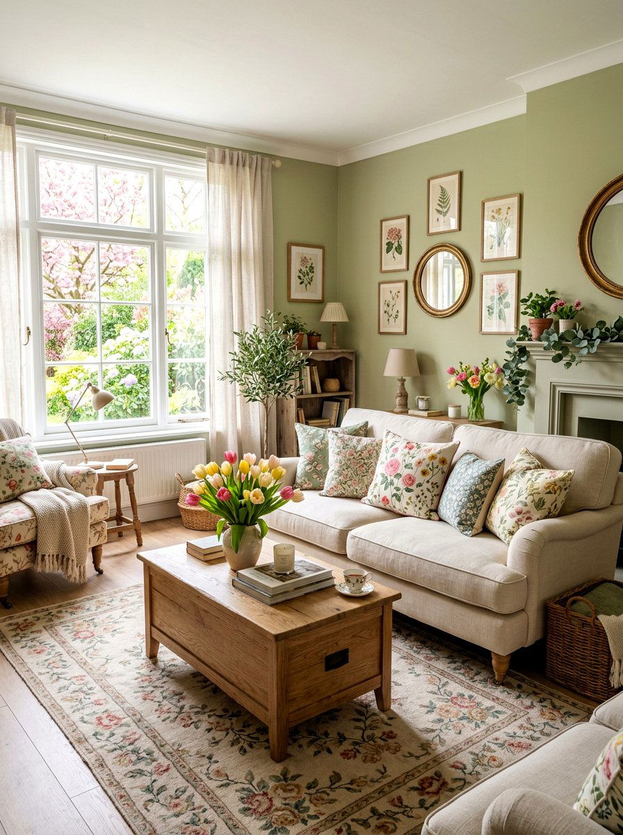Spring Floral Living Room - 25 Spring Cottage Decor Ideas