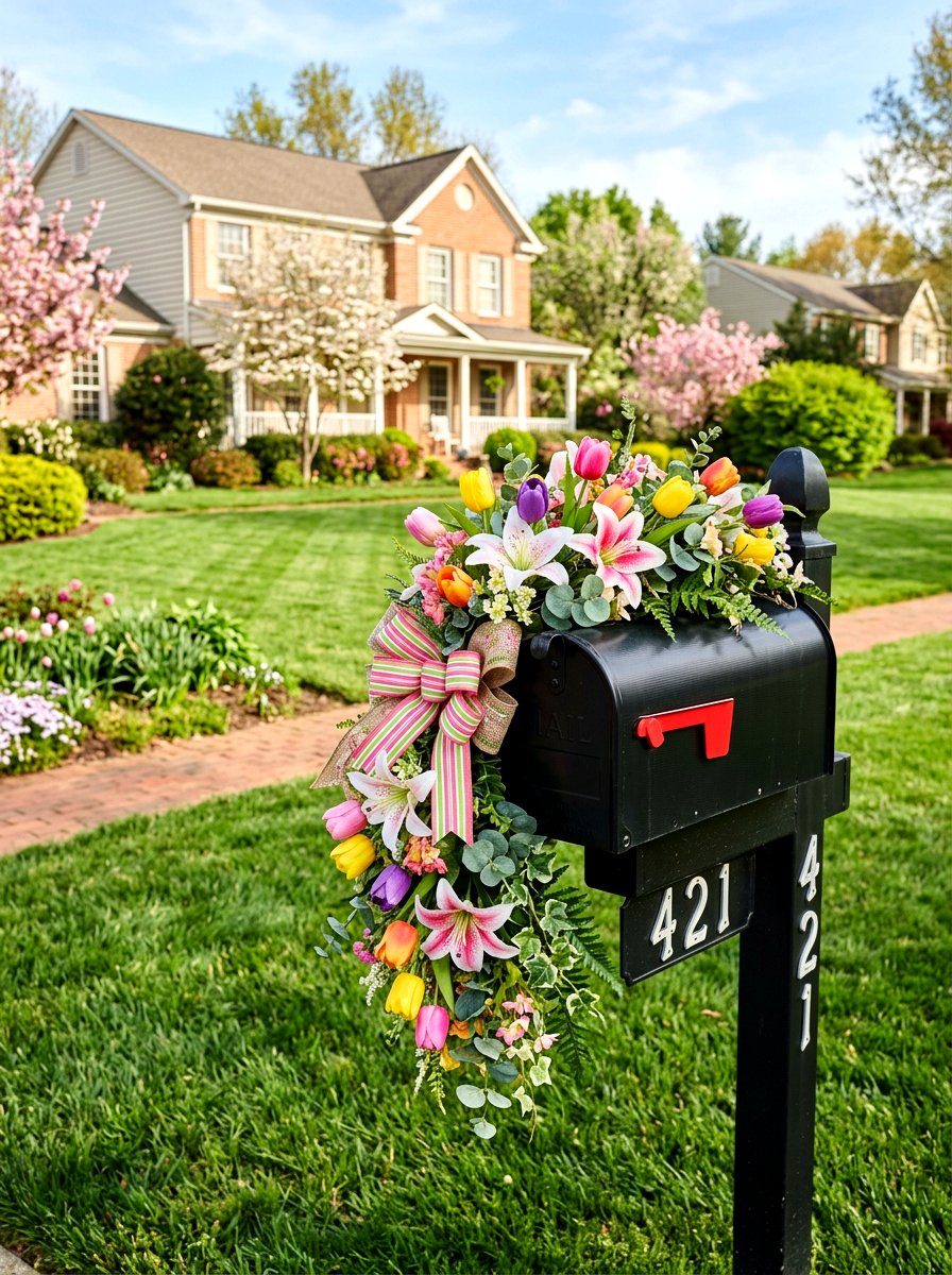 Spring Floral Mailbox Swag - 25 Spring Mailbox Topper Ideas