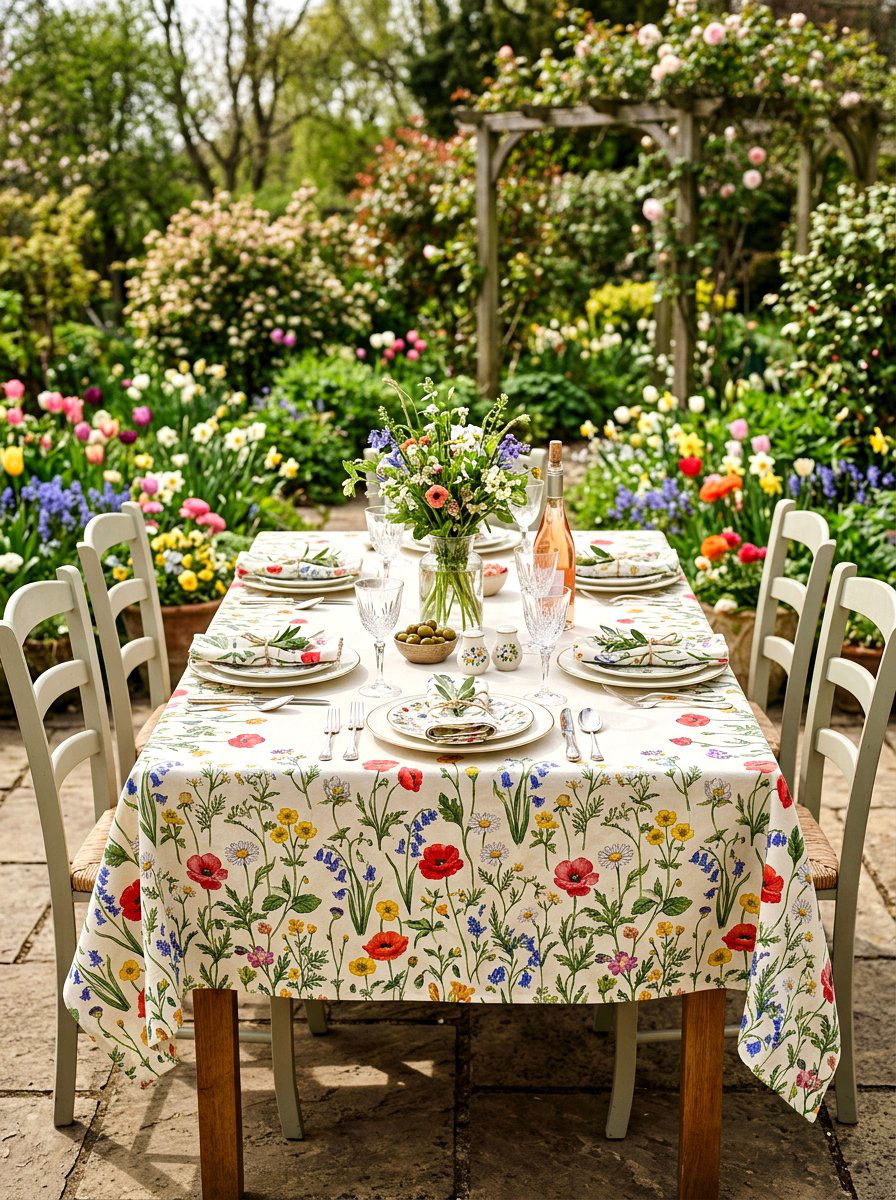Spring Floral Tablecloth - 25 Spring Outdoor Entertaining Ideas