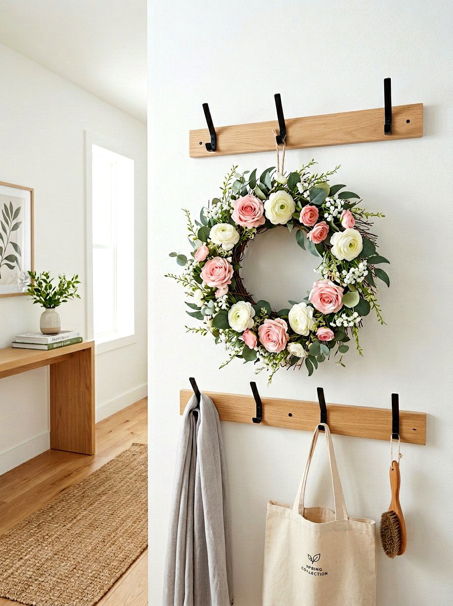Spring Floral Wreath - 25 Spring Coat Rack Decor Ideas
