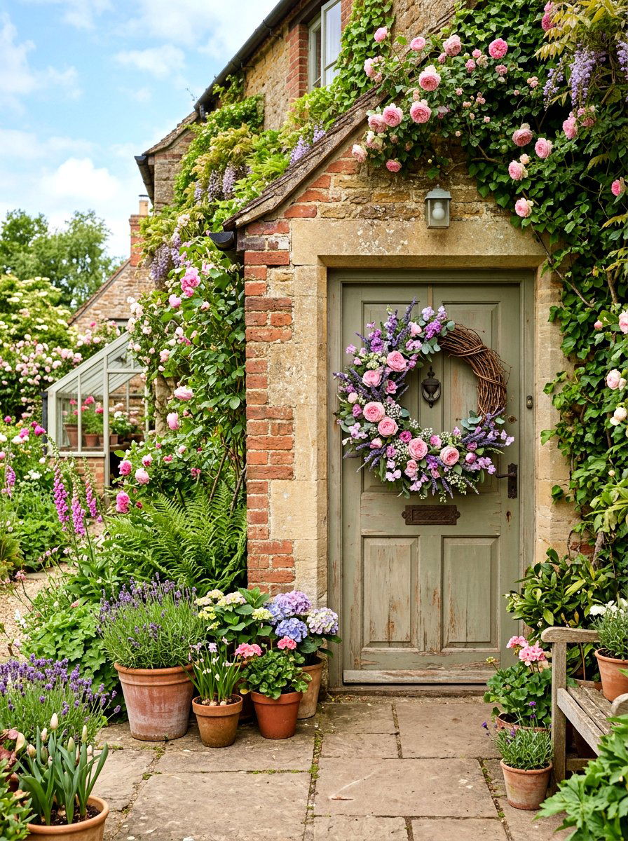 Spring Floral Wreath Display - 25 Spring Greenhouse Display Ideas