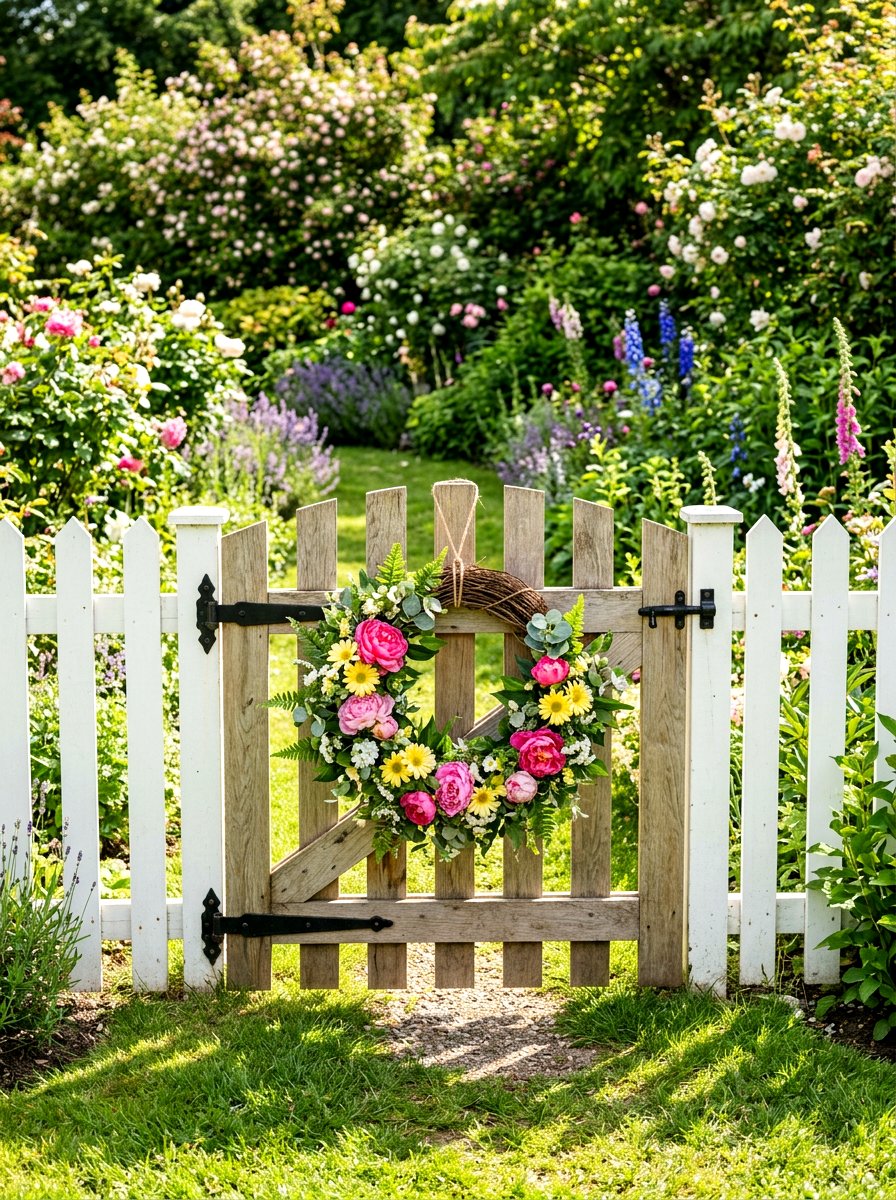Spring Floral Wreath For Gate - 25 Spring Front Gate Decor Ideas