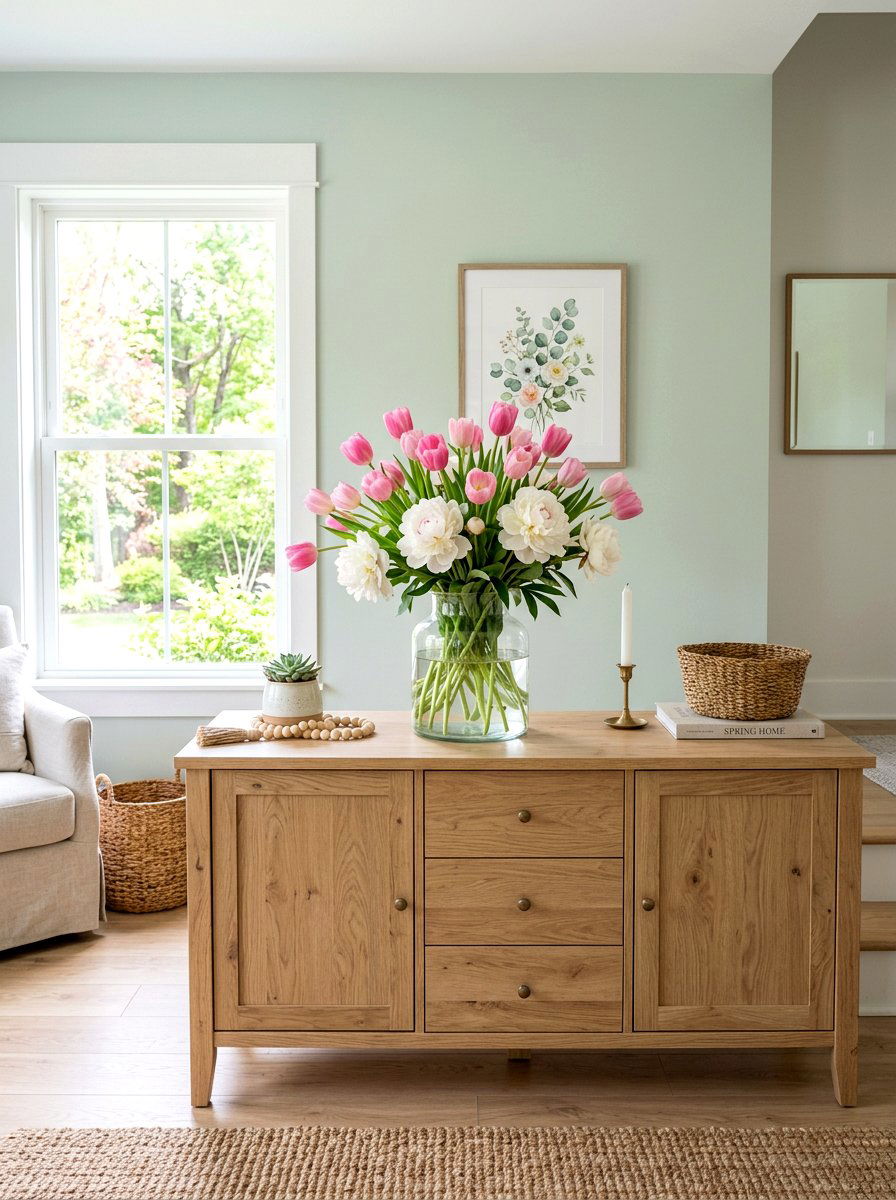 Spring Flower Arrangement - 25 Spring Sideboard Decor Ideas