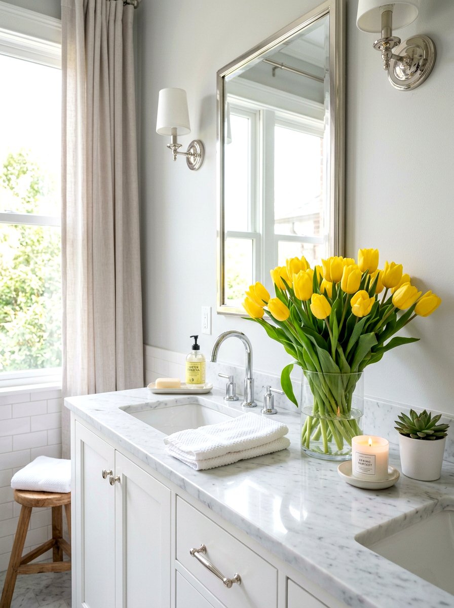Spring Flower Arrangements For Vanity - 25 Spring Powder Room Decor Ideas