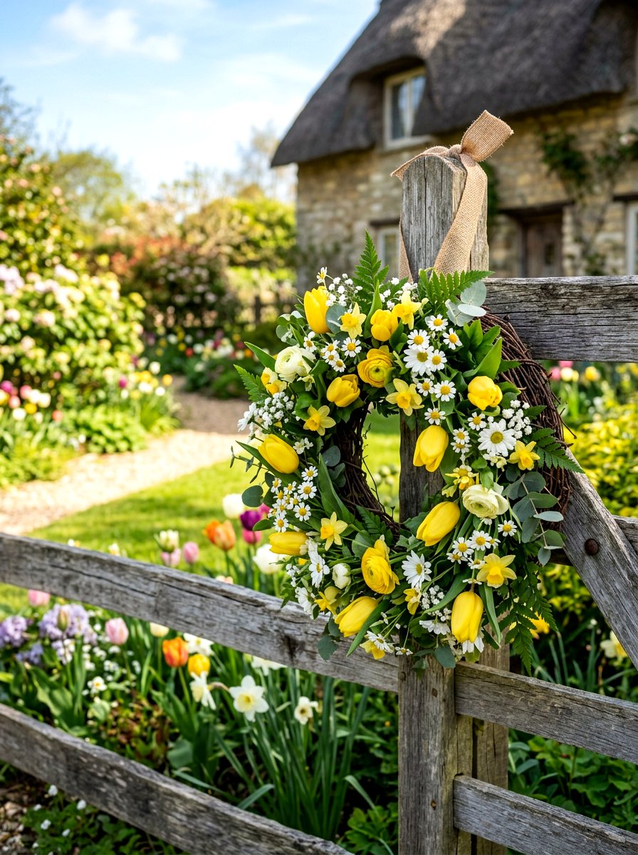 Spring Flower Wreath - 25 Spring Fence Decor Ideas