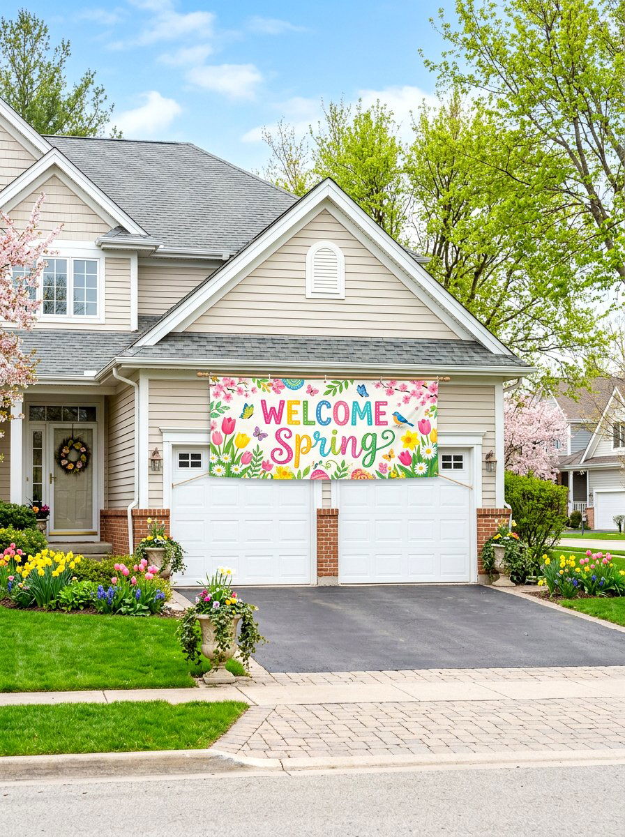Spring Garage Door Banner - 25 Spring Garage Door Decor Ideas