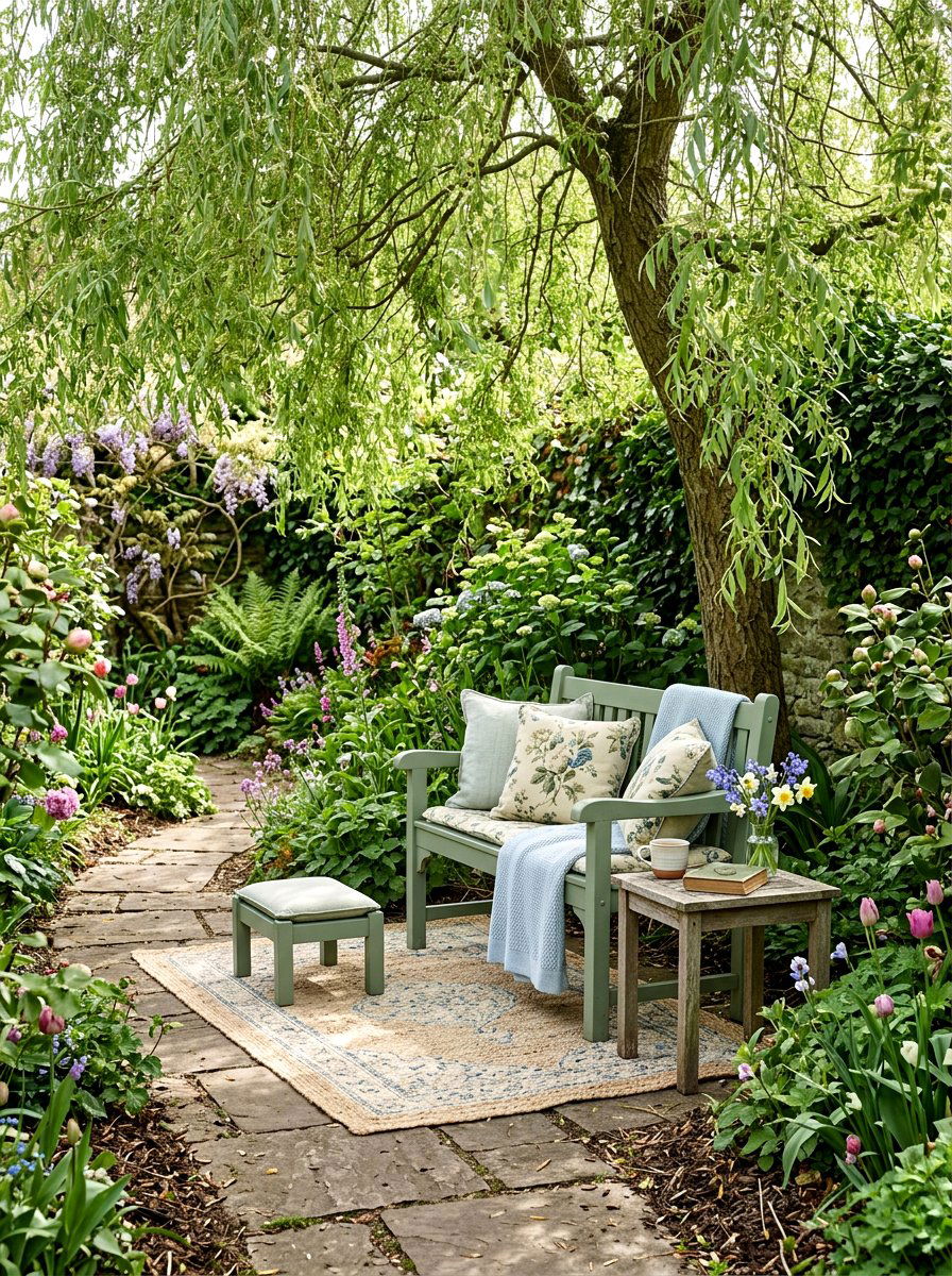 Spring Garden Bench Nook - 25 Spring Outdoor Bench Decor Ideas