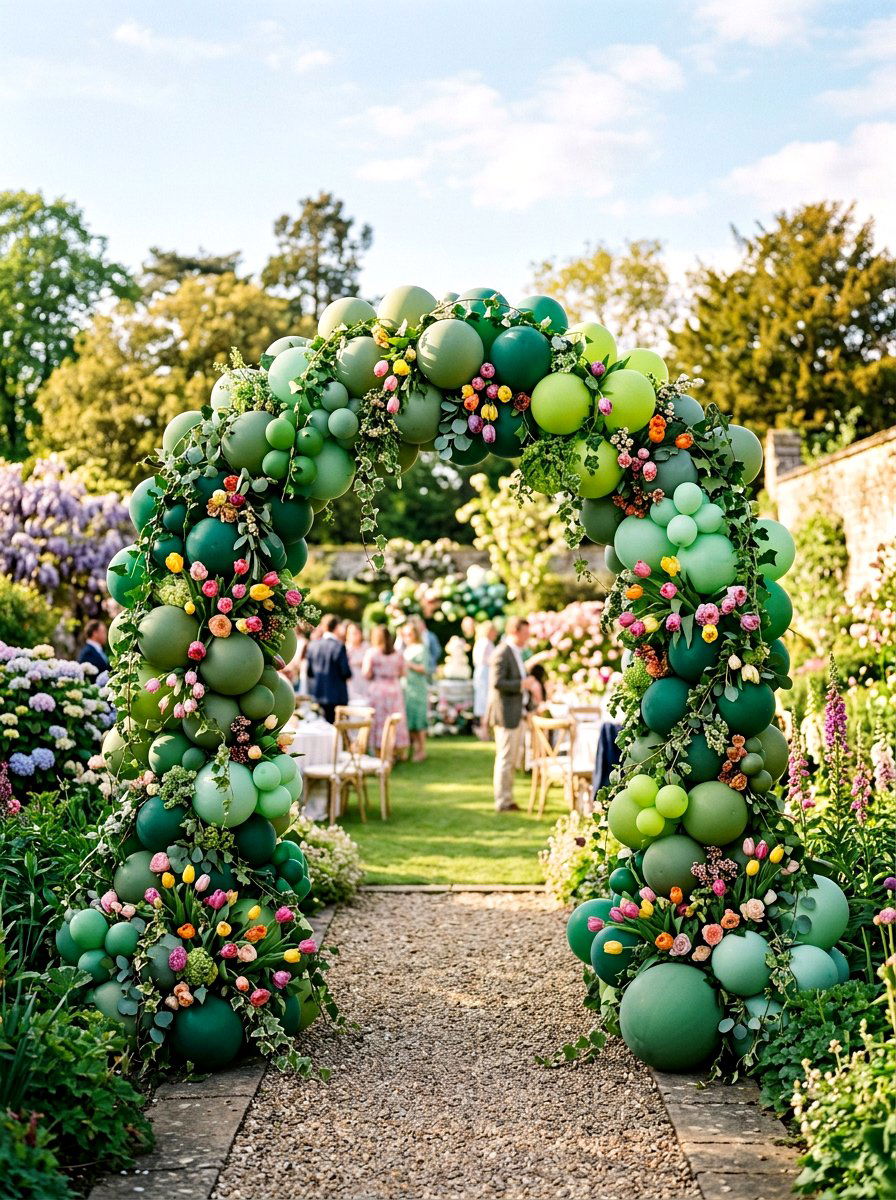 Spring Garden Party Balloon Arch - 25 Spring Balloon Arch Ideas for Party