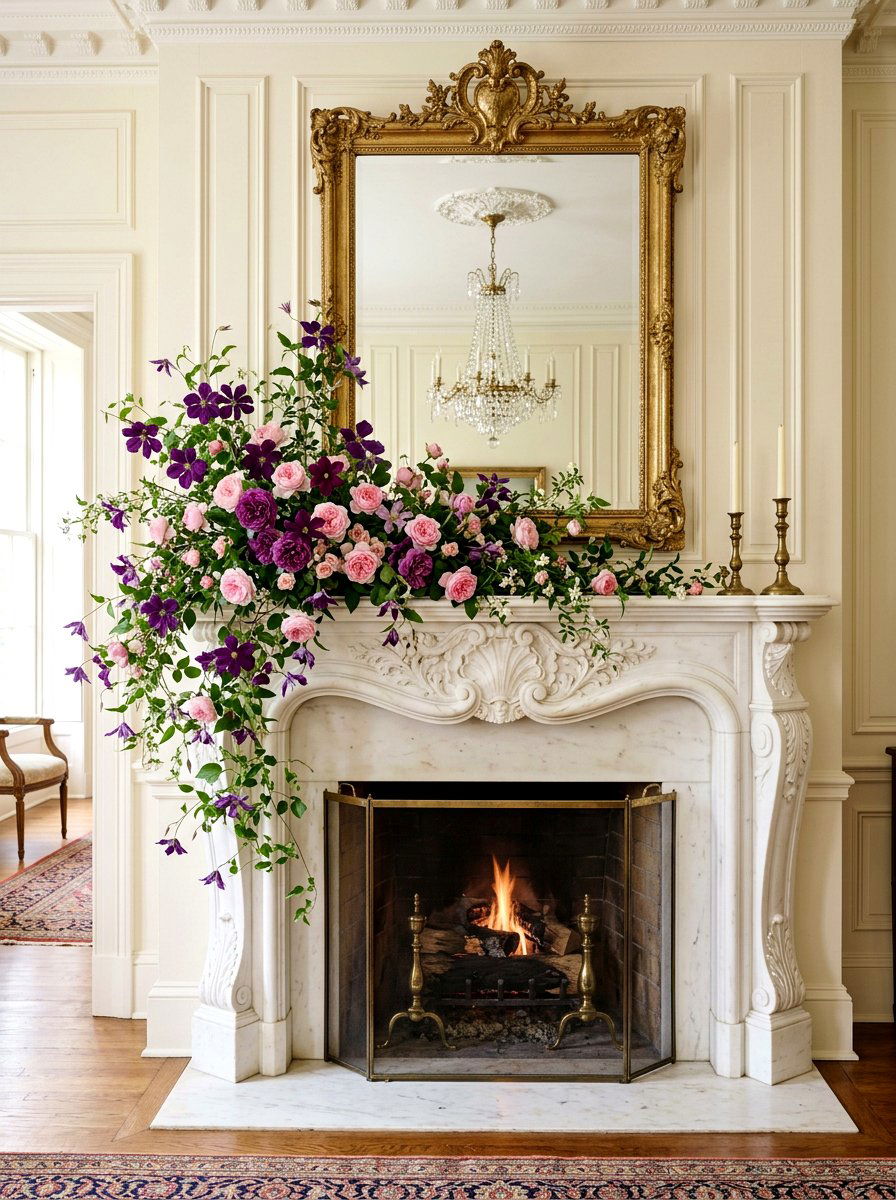 Spring Garden Rose and Clematis - 25 Spring Mixed Bouquet Ideas