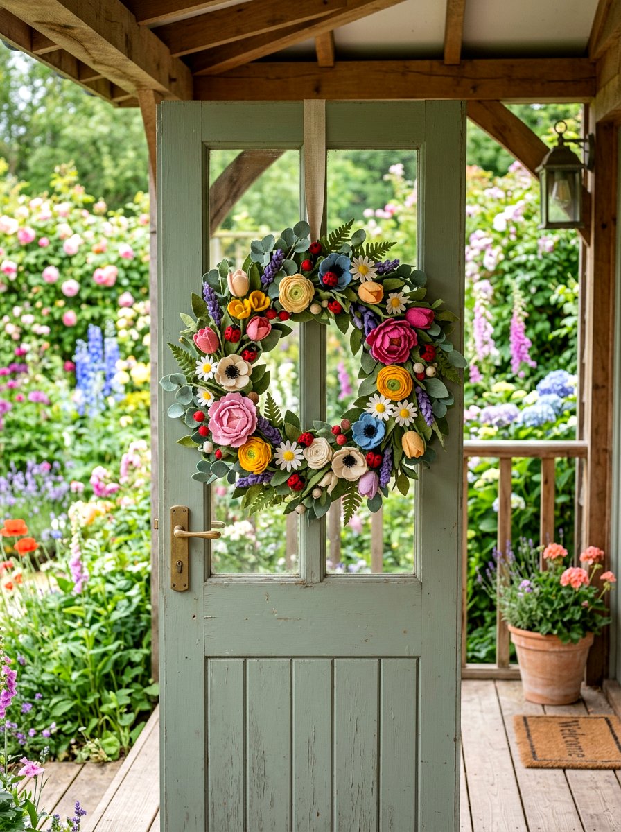 Spring Garden Wreath - 25 Spring Felt Wreath Ideas