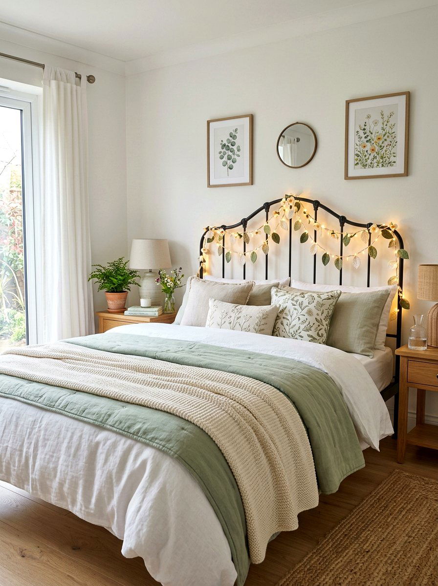 Spring Garland Light - 25 Spring Headboard Decor Ideas