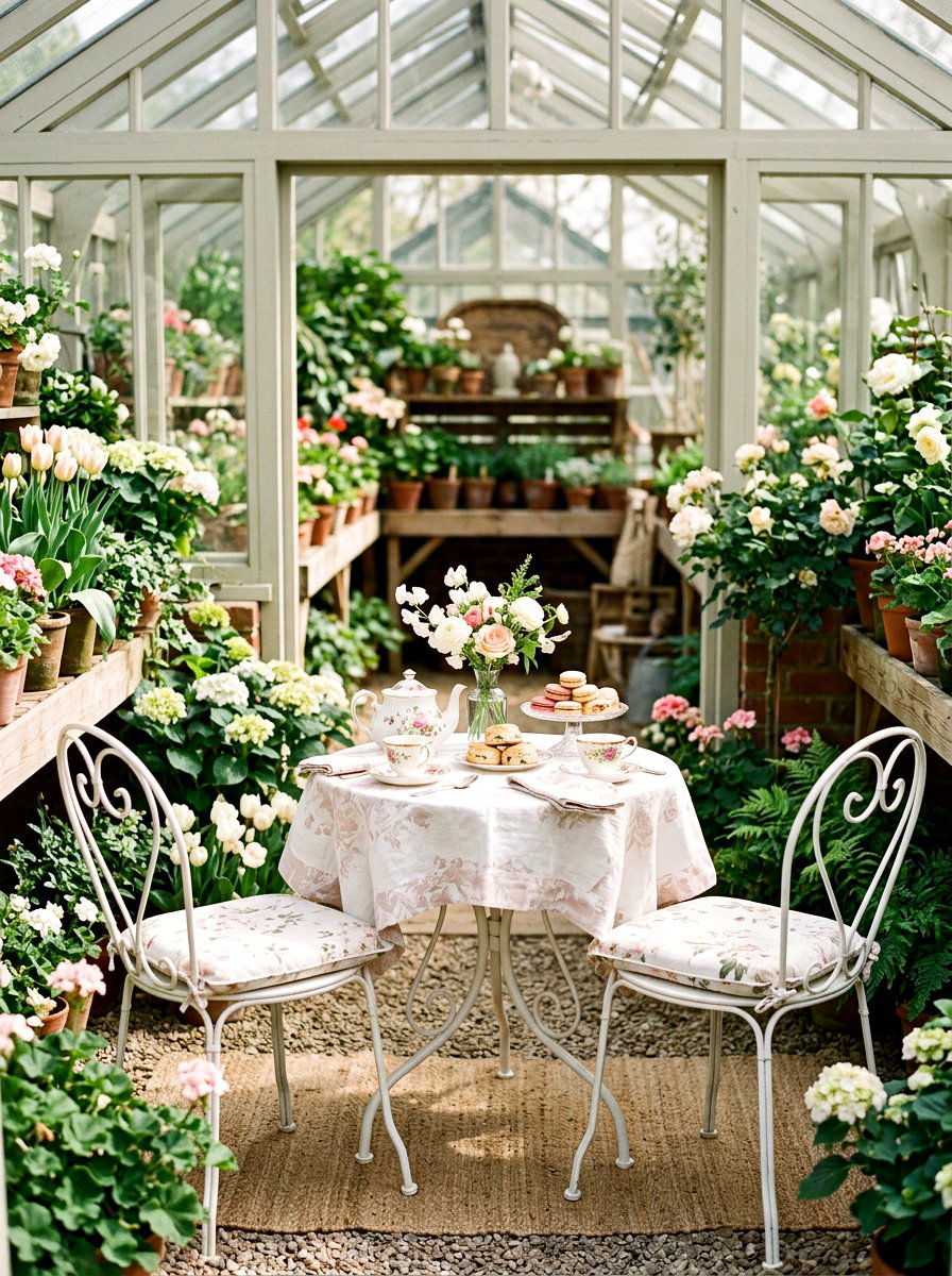 Spring Greenhouse Tea Party Setup - 25 Spring Greenhouse Display Ideas