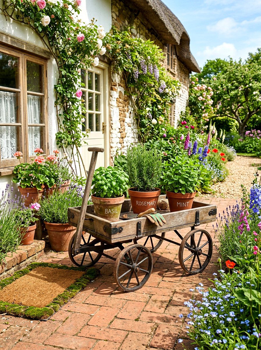 Spring Herb Garden Wagon - 25 Spring Wagon Decor Ideas