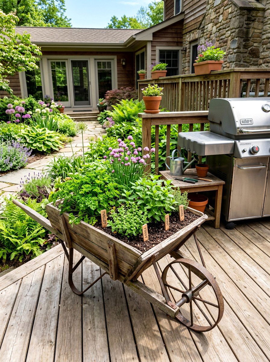 Spring Herb Wheelbarrow Planter - 25 Spring Wheelbarrow Decor Ideas