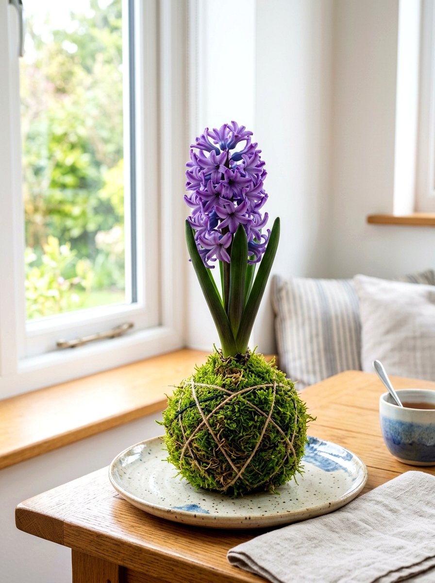 Spring Hyacinth Moss Ball - 25 Spring Kokedama Ideas