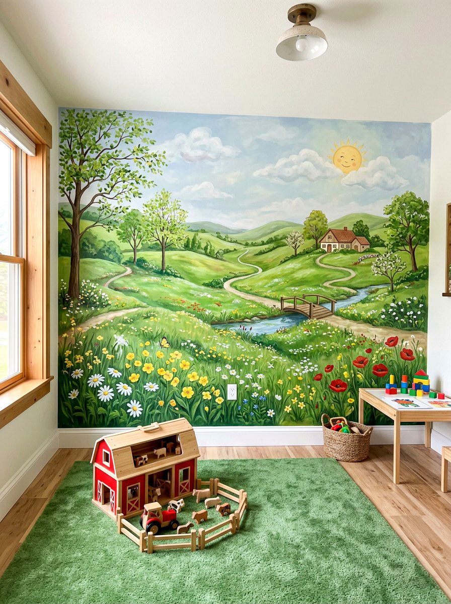 Spring Landscape Mural - 25 Spring Playroom Decor Ideas