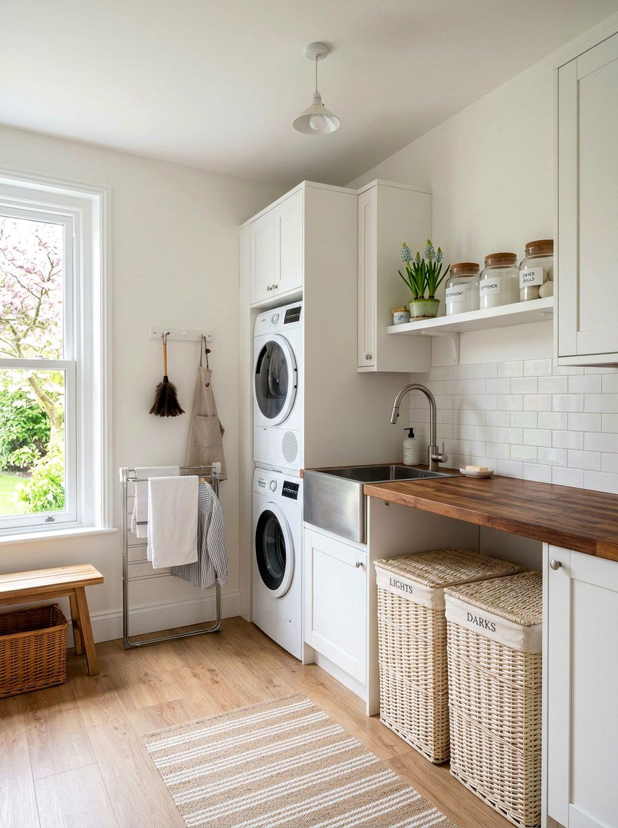 Spring Laundry Room - 25 Spring Warm White Decor Ideas