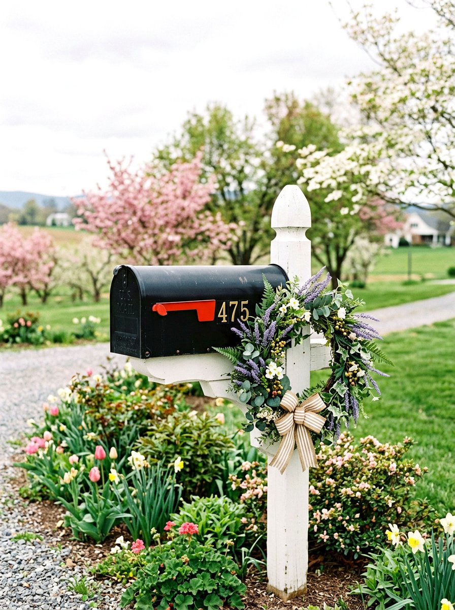 Spring Mailbox Wreath - 25 Spring Mailbox Post Decor Ideas