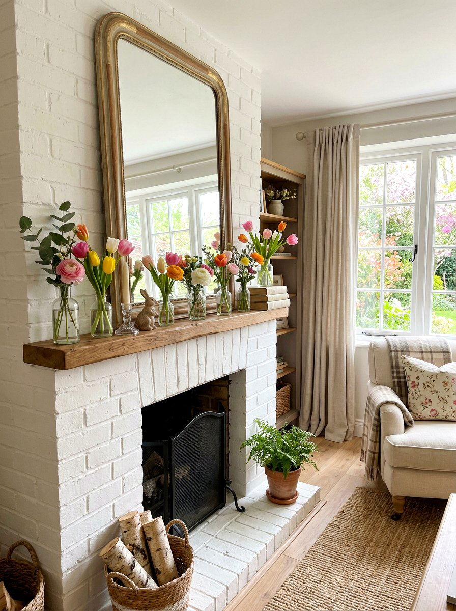 Spring Mantel Decor - 25 Spring Living Room Decor Ideas