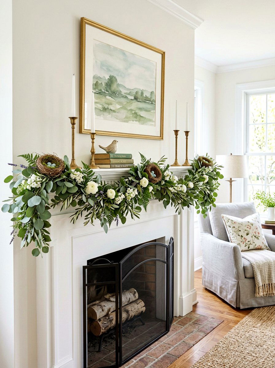 Spring Mantel Garland - 25 Spring Nest Decor Ideas