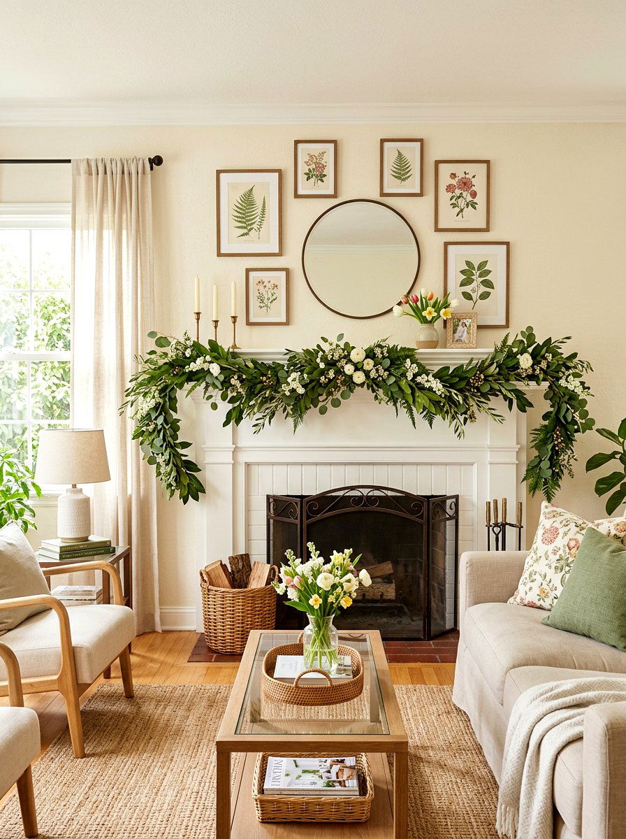 Spring Mantel Garland - 25 Spring Party Decor Ideas