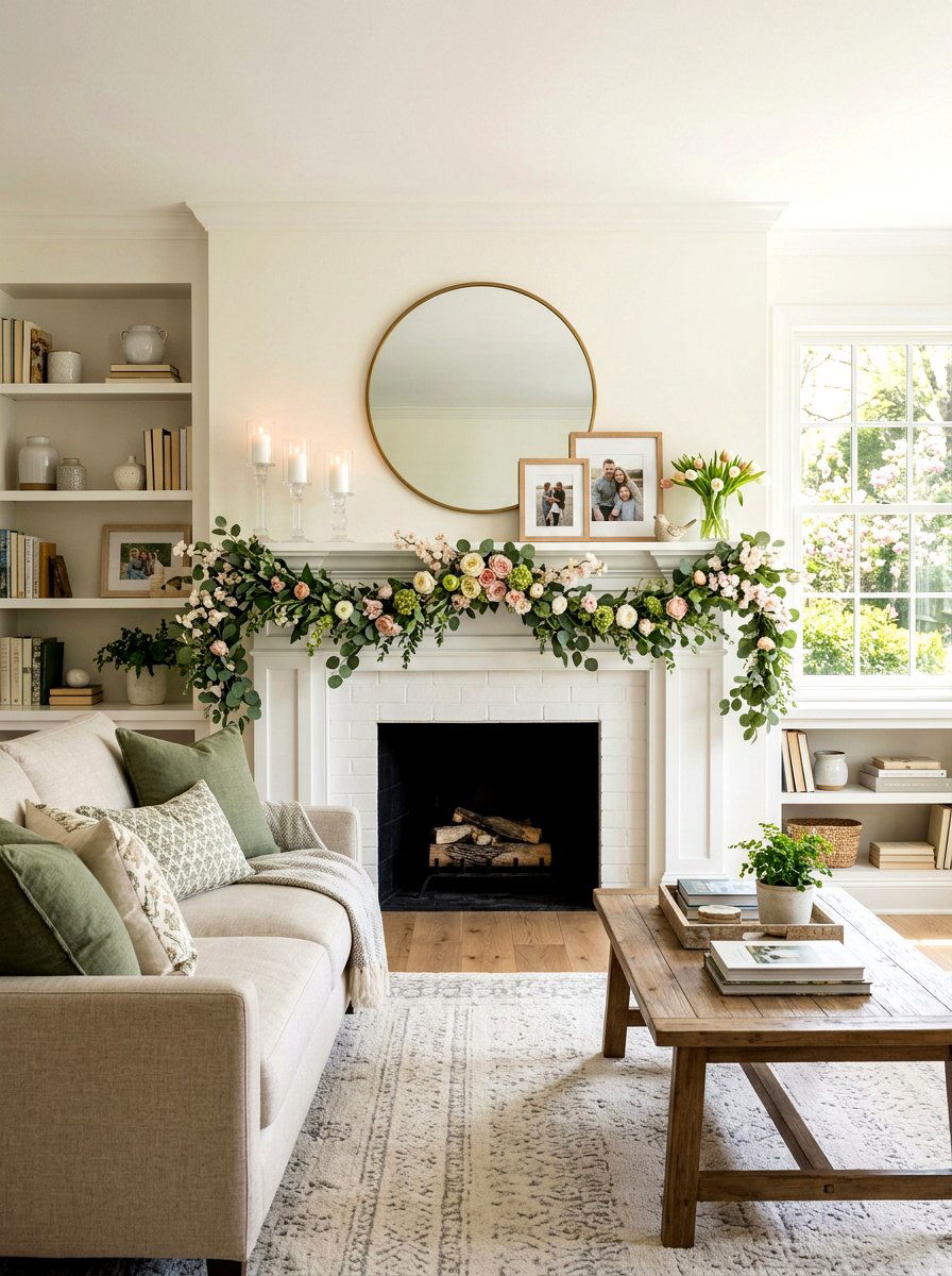 Spring Mantel Garland - 25 Spring Mother's Day Decor Ideas