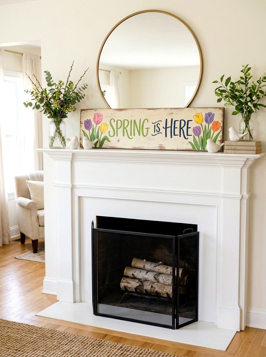 Spring Mantel Wood Sign - 25 Spring Wooden Sign Ideas